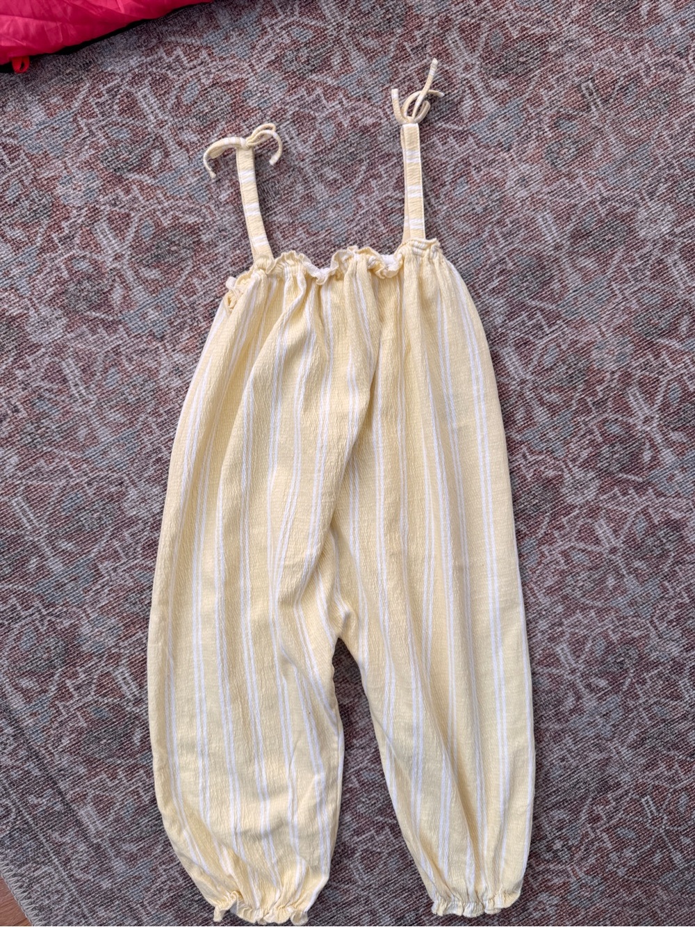 Girls Yellow and White Striped Jumpsuit Romper
